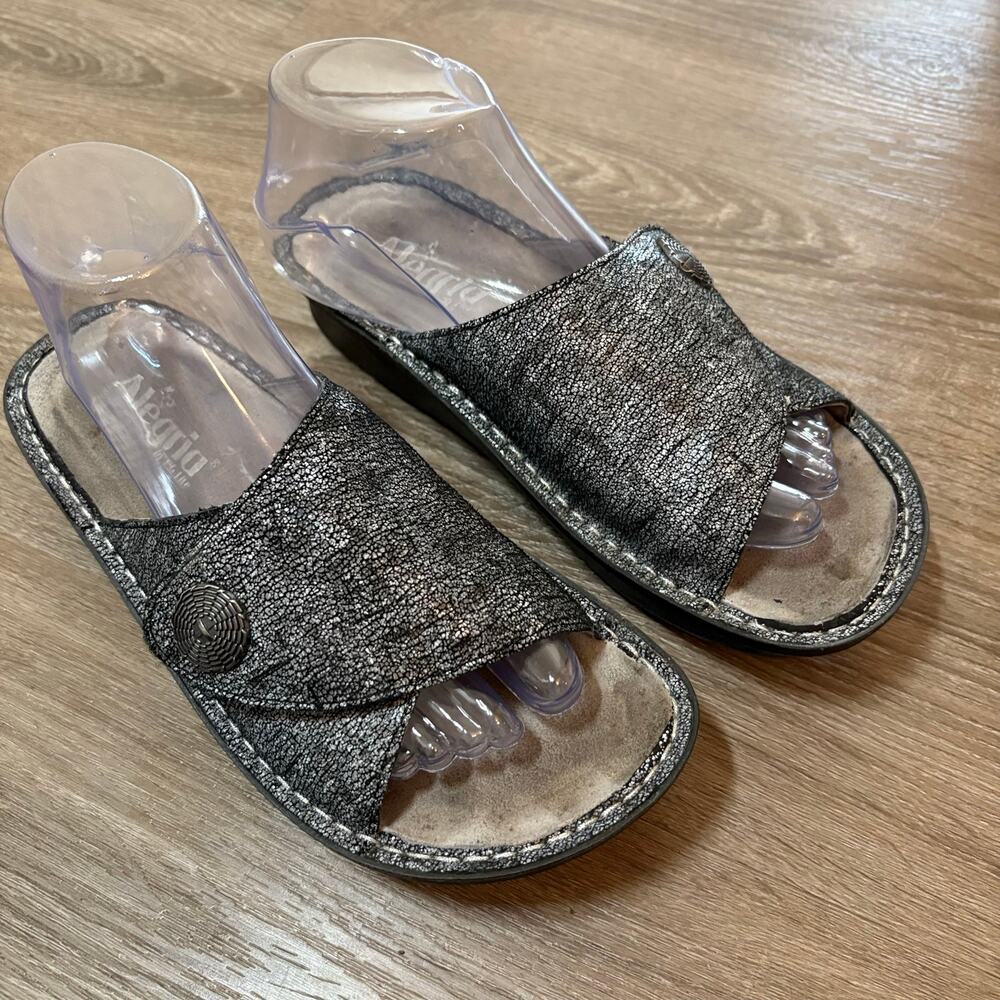 Alegria Kylee KYL-900X Womens 38 / 7.5-8 Metallic Leather Comfort Slide Sandals
